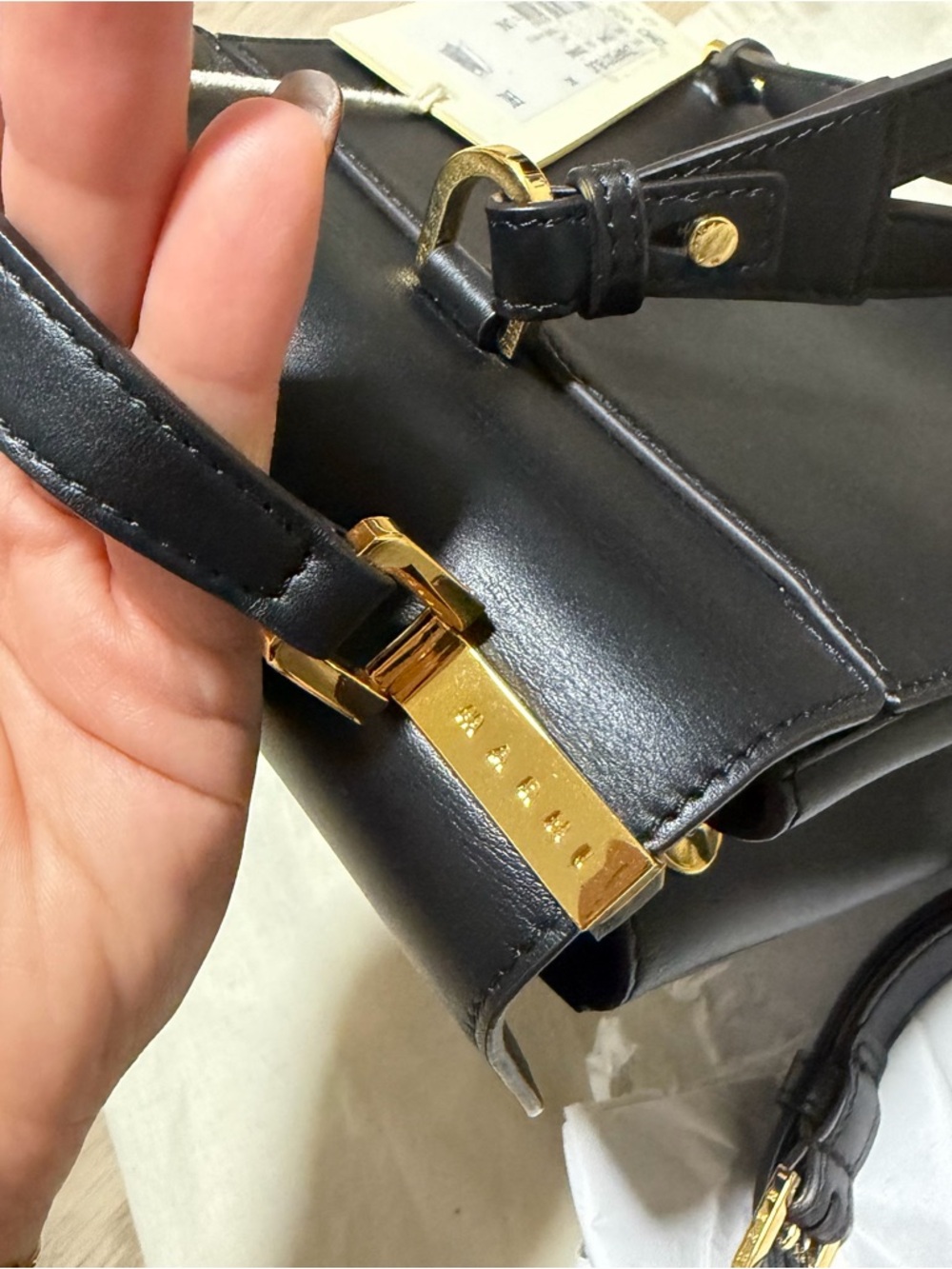 Marni Black Trunkaroo Leather Mini Backpack with Gold Hardware - Picture 13 of 13